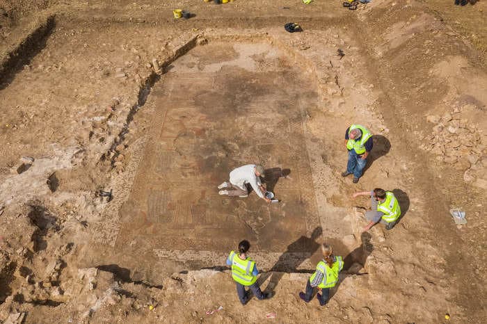 A man on a lockdown stroll across English farmland discovered an 'extraordinary' Roman villa with epic Trojan War mosaic