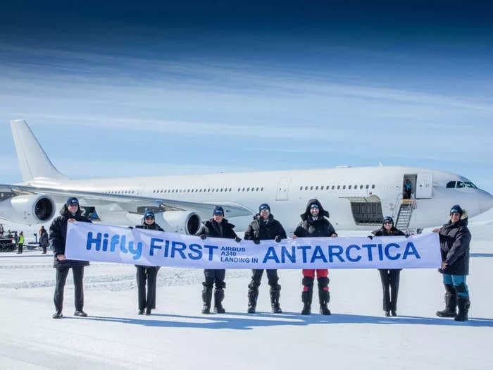 An Airbus A340 aircraft just landed on Antarctica for the first time ever — see the history of aviation on the 7th continent