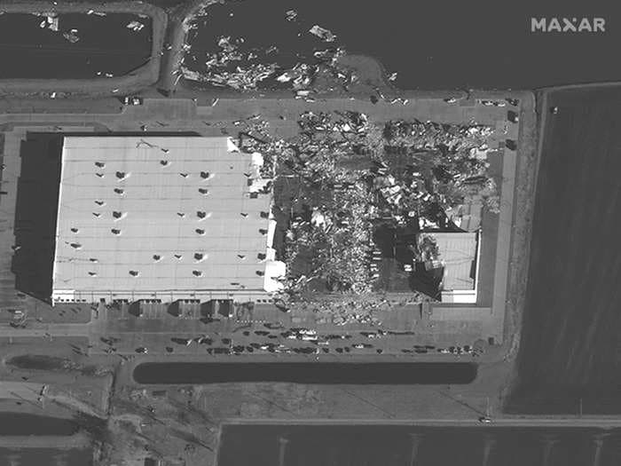 Satellite photos show Amazon warehouse in Illinois before and after a tornado collapsed part of its roof, killing at least 6 people