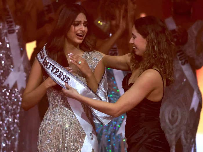 Photos show the emotional moment Miss India was crowned the new Miss Universe