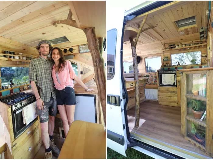 A couple converted a van into a mobile home with its own painting workshop using recycled materials. Take a look inside.