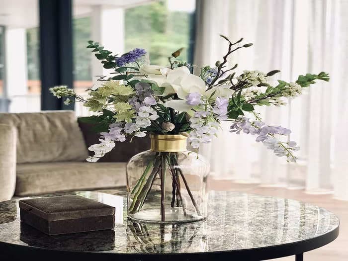 Buy flower vase with artificial flowers for home decoration