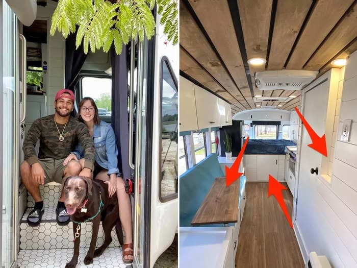 A couple renovated a 120-square-foot bus into a tiny home. Here are 10 ways they maximized every inch of space.