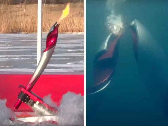 Watch Beijing pull off the first ever underwater Olympic torch relay between two submersible robots