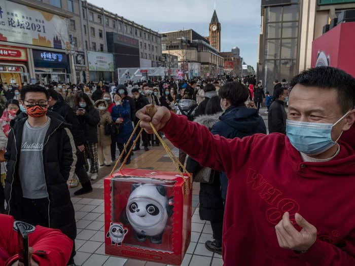 People queued for hours in the freezing cold for Beijing Winter Olympics panda mascot merch only to be told they've been sold out