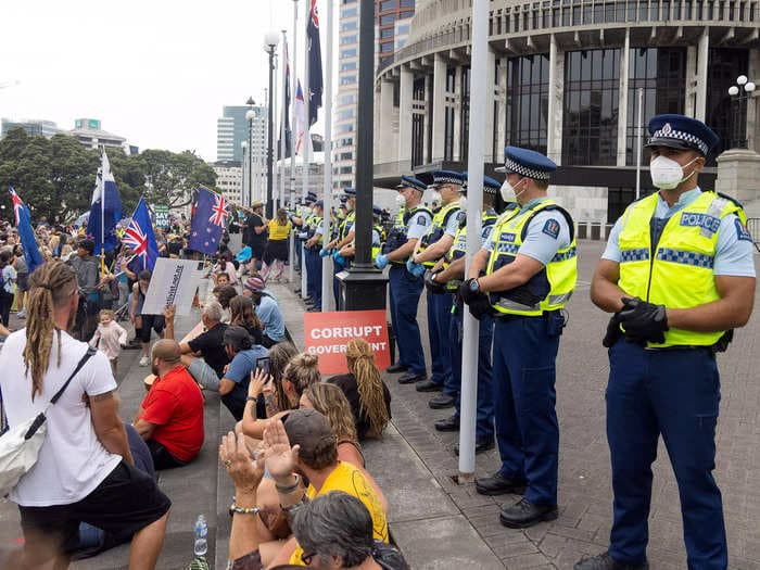 New Zealand officials turned on the sprinklers to drive off anti-vaccine mandate protesters. The demonstrators responded by digging trenches.