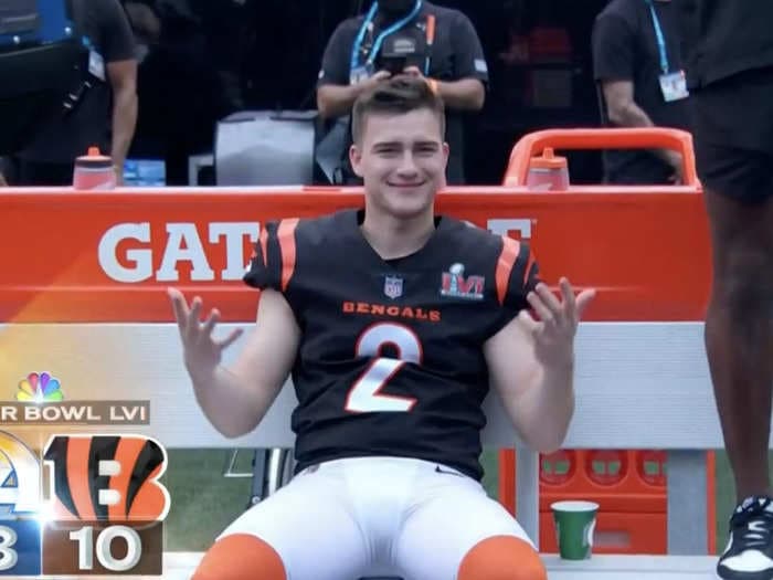Bengals kicker Evan McPherson stayed on the field to watch Dr Dre's Super Bowl halftime show