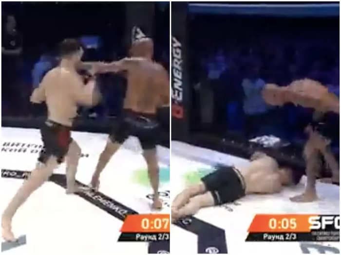 A veteran MMA fighter scored a spinning back-fist KO so fast you have to watch it twice to see what happened