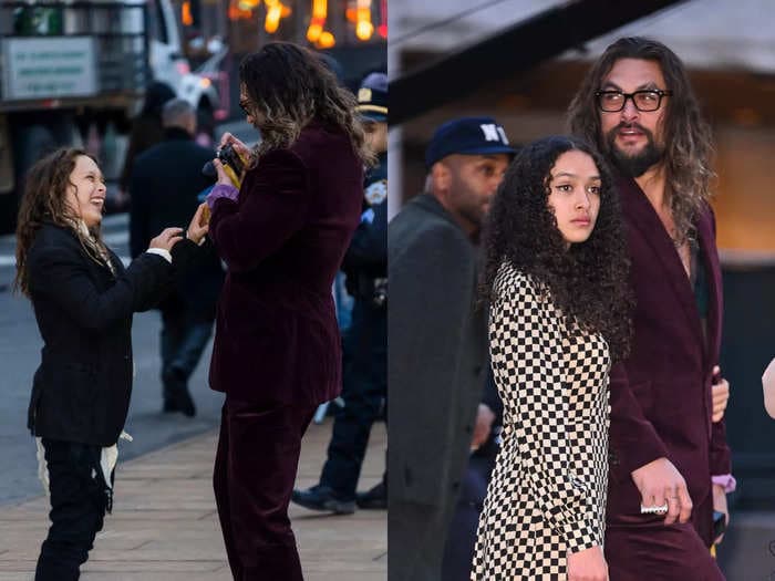9 photos of Jason Momoa with his children at 'The Batman' premiere, supporting the film's star Zoë Kravitz