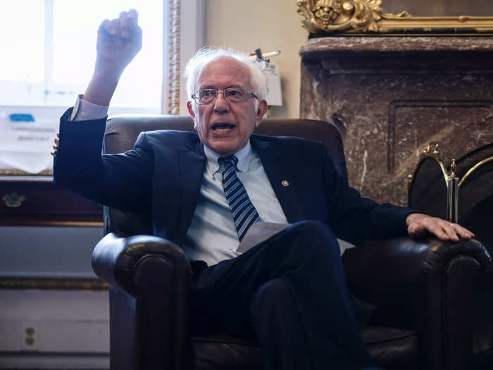 Bernie Sanders responds with a flat-out 'no' after being asked if he shares Biden's optimism about the future of America