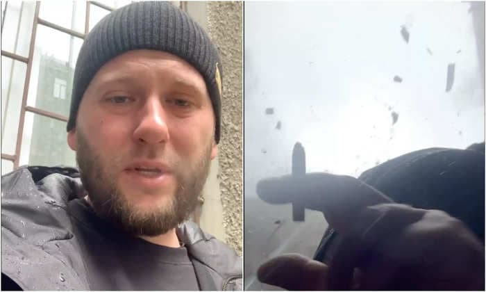 The terrifying moment a Russian missile struck the building a Ukrainian blogger in Kharkiv was standing beside as he filmed a video for Instagram