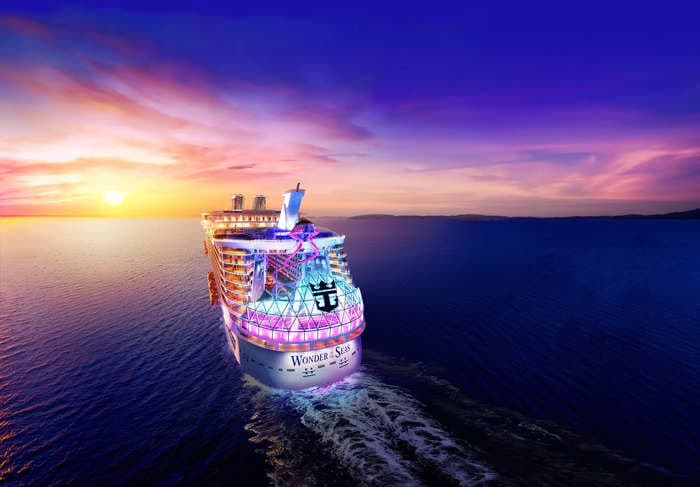 The world's largest cruise ship, which has a 10-story water slide and 82-foot zip line, set sail on its first voyage