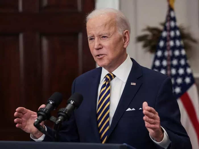 President Biden wore a blue and yellow tie to announce a ban on Russian oil and gas imports