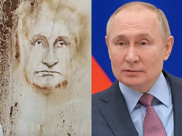 A man who used his dog's feces to paint a portrait of Vladimir Putin says he's donating the profits to Ukrainian refugees