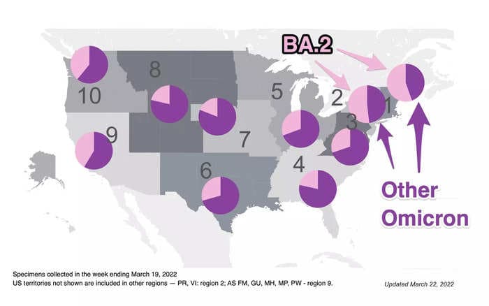 The BA.2 Omicron subvariant is now dominant in northeastern US states, per CDC data. Some experts warn of an impending new wave.