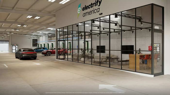 VW's electric charging firm unveiled 'the charging station of the future' with solar panels, coffee bars, and lounges