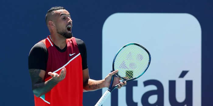 Nick Kyrgios called for an umpire to be fired, smashed 2 rackets, and posed for a selfie with a court-invading fan during his latest tantrum