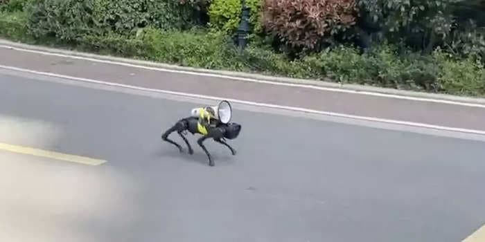 A robot dog issuing COVID-19 safety instructions is roaming the streets of locked down Shanghai
