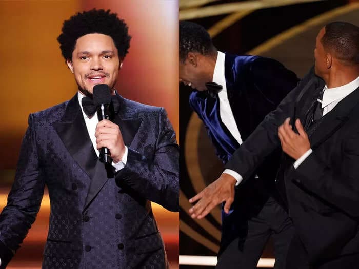 Trevor Noah opens the Grammys by taking a jab at Chris Rock and Will Smith's Oscars exchange