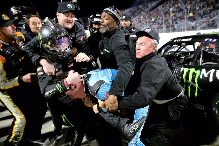 The 19-year-old grandson of an NFL legend landed several big punches in an ugly NASCAR brawl