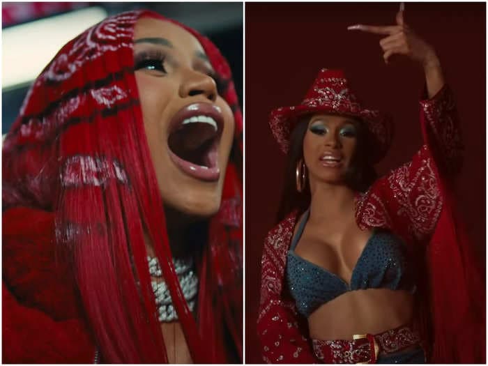 Cardi B's red bandana-print wig for Kay Flock's 'Shake It' music video was inspired by one of her most daring looks