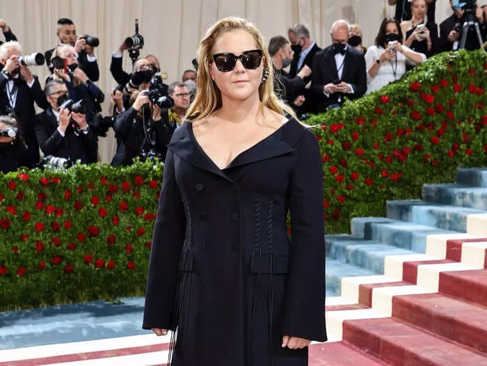 Amy Schumer compared the Met Gala's 'gilded glamour' dress code to a vibrator and joked she was there 'for the drinks'