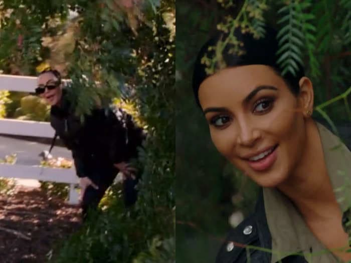 Kim Kardashian re-created her famous meme peeking out from behind a tree on 'The Kardashians'