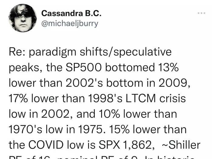 'Big Short' investor Michael Burry warns stocks will crash and rallies won't last. Here's a roundup of his recent tweets.