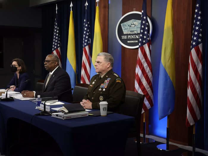 The Pentagon hung the Ukrainian flag upside down during a virtual meeting with the country's military leaders