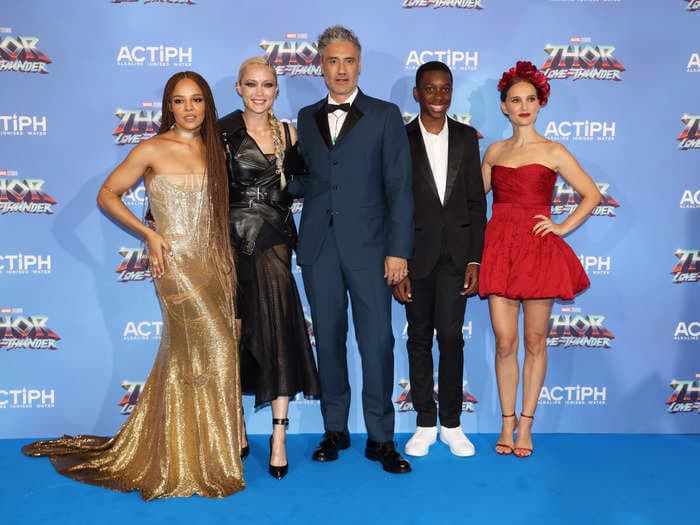'Thor: Love and Thunder' stars Natalie Portman and Tessa Thompson dazzled at the London red carpet premiere. Here are the best 15 photos from the event.