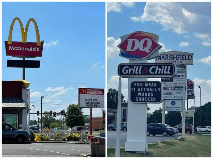 A McDonald's and a Dairy Queen in Missouri are trading insults on their restaurant signs, and now other local businesses are joining in on the beef