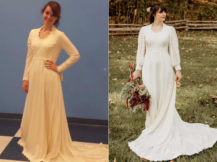 A bride wore a $24 wedding dress that she bought at Goodwill years before she was even engaged