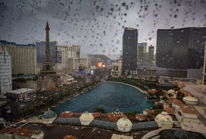 Videos show water pouring into Las Vegas casinos as flash flooding follows a rare, heavy thunderstorm in one of the US's driest cities