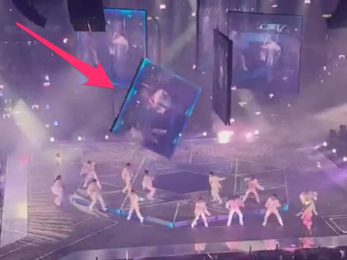 Harrowing video shows a large screen crushing performers during Hong Kong boy band Mirror's show. Fans had warned that the set seemed unstable.