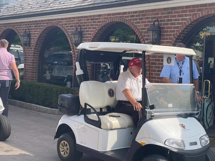 Donald Trump used the presidential seal on his golf gear at a LIV Golf outing held at his Bedminster course