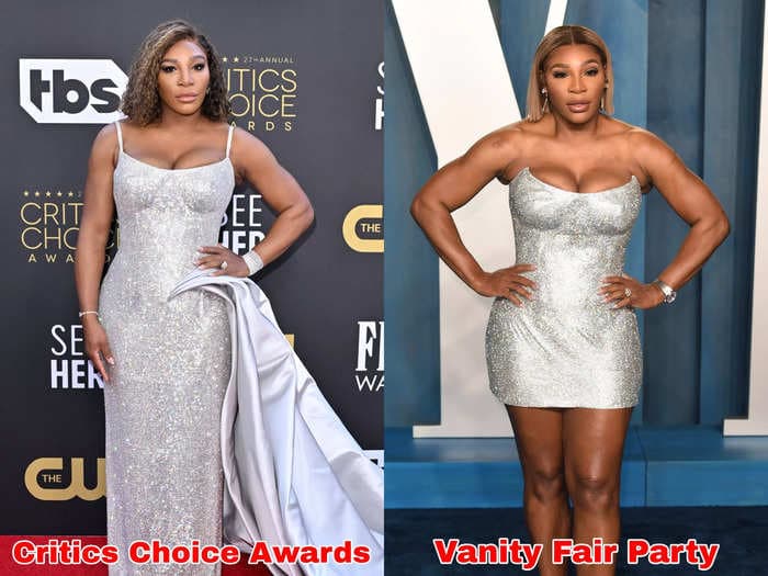 Serena Williams says Donatella Versace turned her 2022 Critics Choice gown into a strapless minidress the night before the Vanity Fair Oscar Party