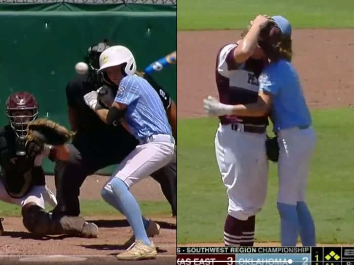 Little leaguer comforts pitcher who accidentally hit him in the head in heartwarming display of sportsmanship