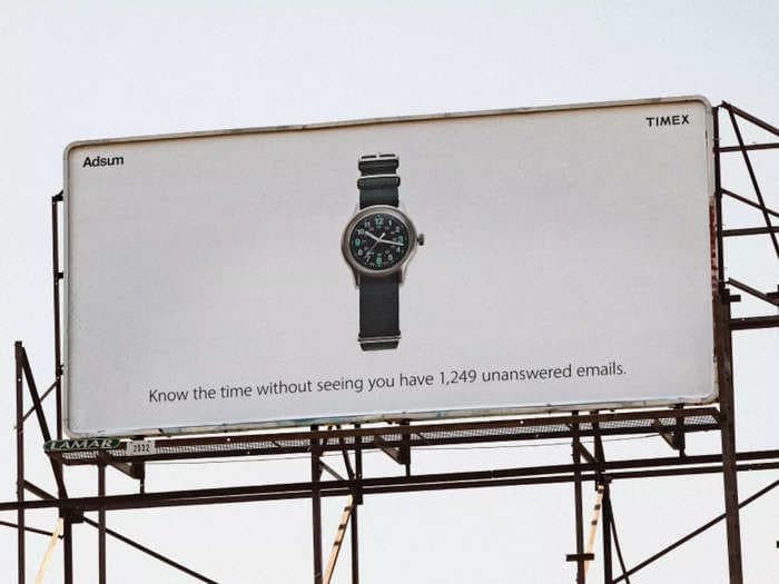 Timex takes a witty swipe at Apple Watches with a new billboard: 'Know the time without seeing you have 1,249 unanswered emails'