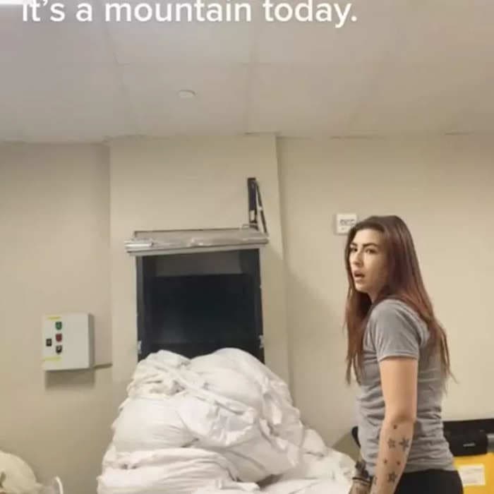 'Deadly drop': Hotel housekeeper faces avalanche of laundry showing desperate hotel labor shortage in viral TikTok posts