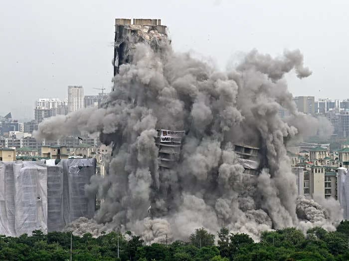 Two high-rise apartment buildings that were constructed illegally have been blown up by authorities in India