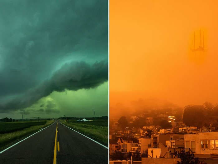 Surreal photos show how storms and natural disasters are changing the color of sky around the world