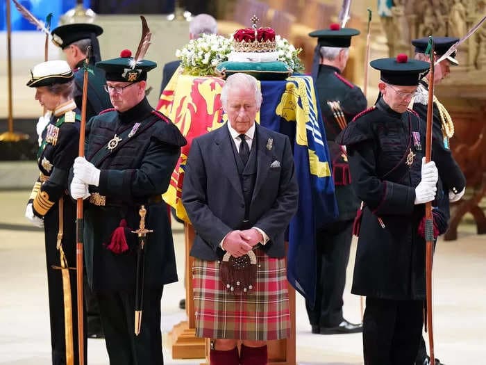 King Charles III, Princess Anne, and their siblings stood guard around the Queen's coffin at St Giles' Cathedral