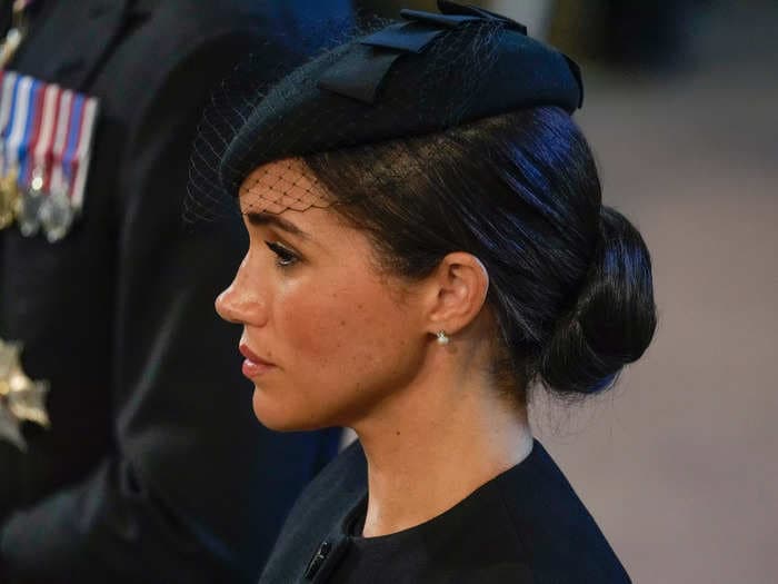 Meghan Markle wore earrings gifted to her by the Queen during a service honoring the late monarch