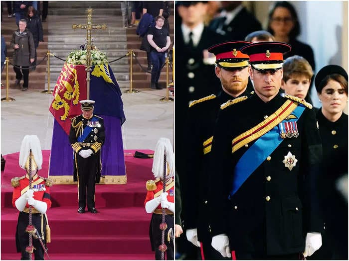 Photos show the emotional moments Queen Elizabeth's children and grandchildren stood vigil around her coffin