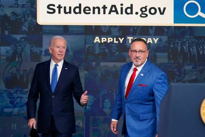 Education Secretary Miguel Cardona says the department is 'moving full speed ahead' to implement student debt relief despite an appeals court temporarily blocking the plan