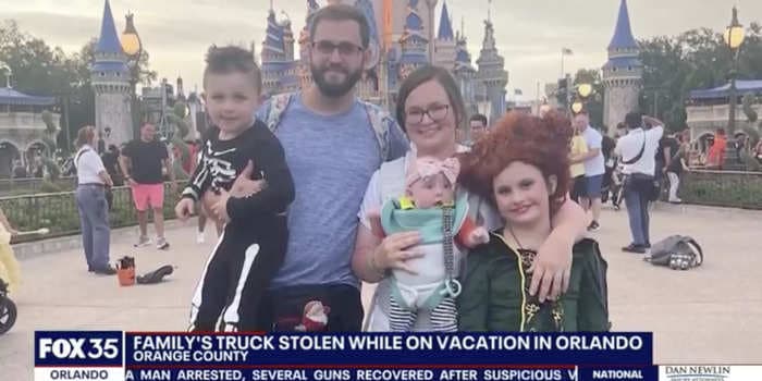 A family of five on a surprise visit to Disney World said they were left 'stuck in the hotel room all day' after their truck was stolen along with a car seat, iPads and Apple watches