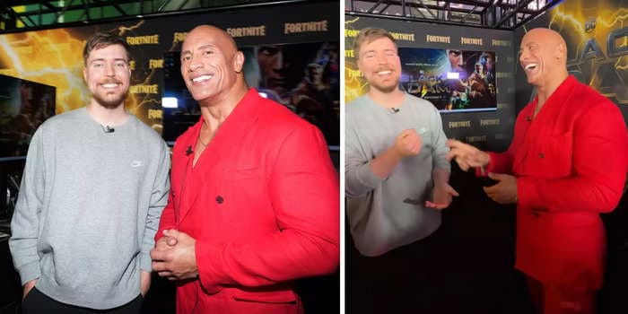 YouTube star MrBeast got Dwayne 'The Rock' Johnson to pledge $100,000 to charity by challenging him to a game at his latest movie premiere