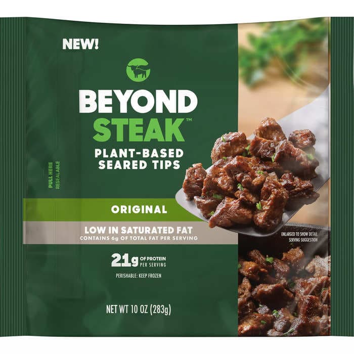 Walmart and Kroger customers can now buy plant-based Beyond Steak, which company describes as 'seared to perfection' and 'chopped into bite-sized pieces'