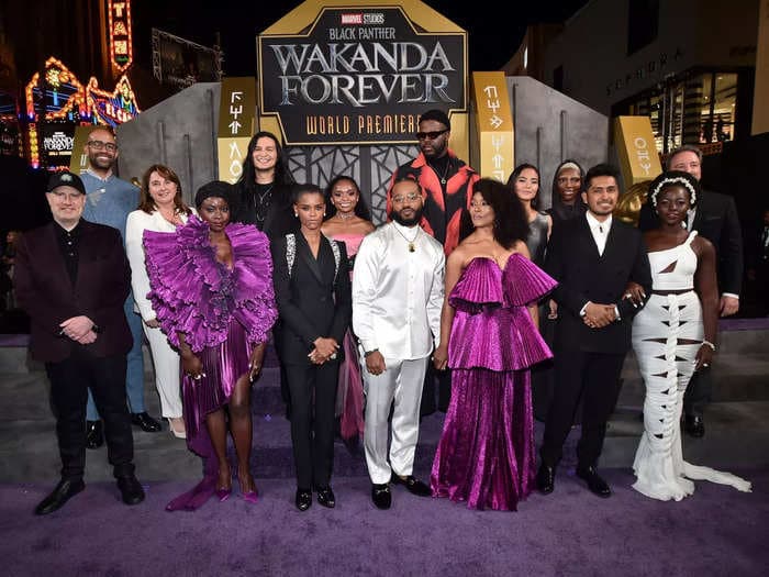 'Black Panther: Wakanda Forever' cast honor Chadwick Boseman at the film's world premiere. Here are the 22 best pictures from the red carpet.