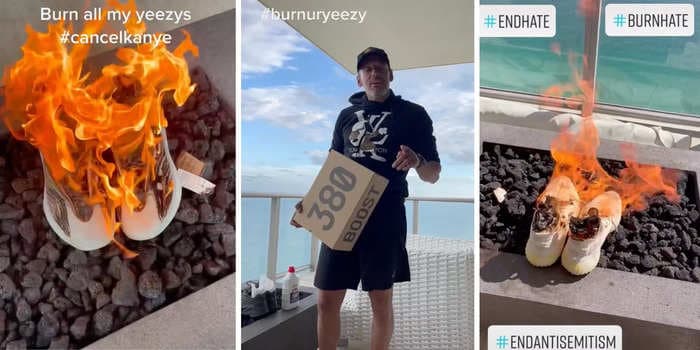 Clips of a man burning his Yeezy collection are going viral, as former fans criticize the rapper for his antisemitic remarks